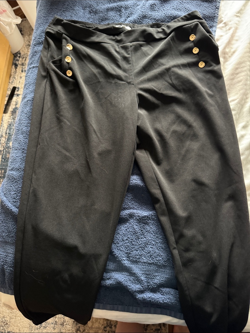 Black High-Waist Button Detail Women's Trousers
